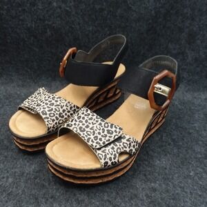Rieker Fischer‎ Women's Wedge Cork Sandal Black Multi Strappy Buckle EU40 US 9.5